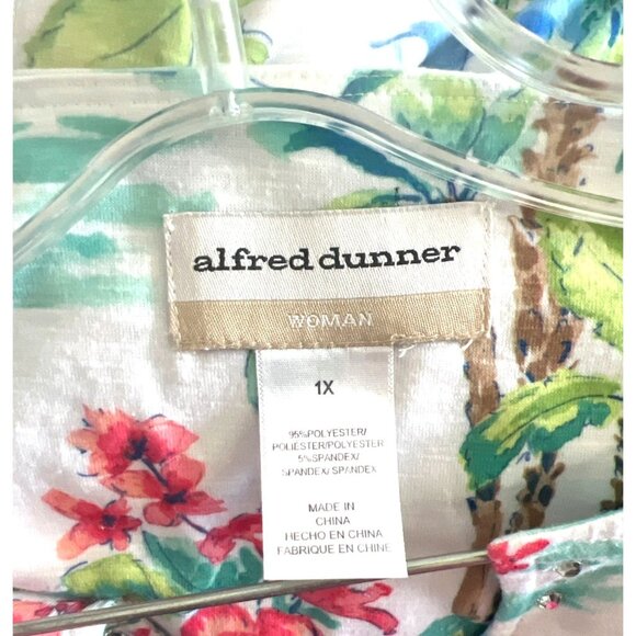 Alfred Dunner Woman 1X Floral & Flamingo Print 3/4 Sleeve Top Beaded Trim Blouse - Picture 4 of 5
